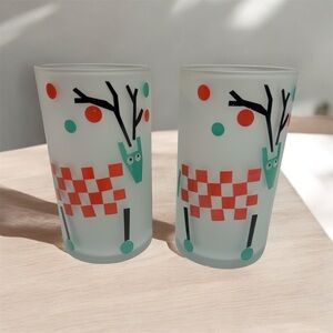 Vintage 1980’s KATJA Reindeer Designed Frosted Highball Glasses/ Made in Japan
